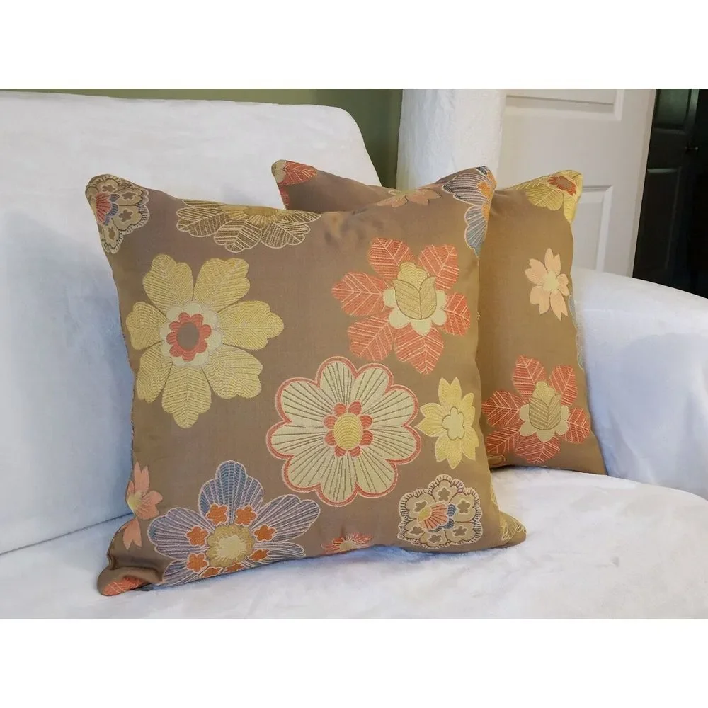 TRIO Kalin EMBROIDERED FLORAL Zippered Throw Pillow Cover 2/20x20 & 10x18 Lumbar